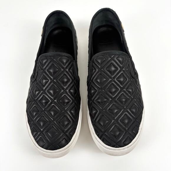 Tory Burch Jesse Quilted Leather Slip On Sneaker Black Size 10 Loafer Flats Logo - Picture 3 of 16